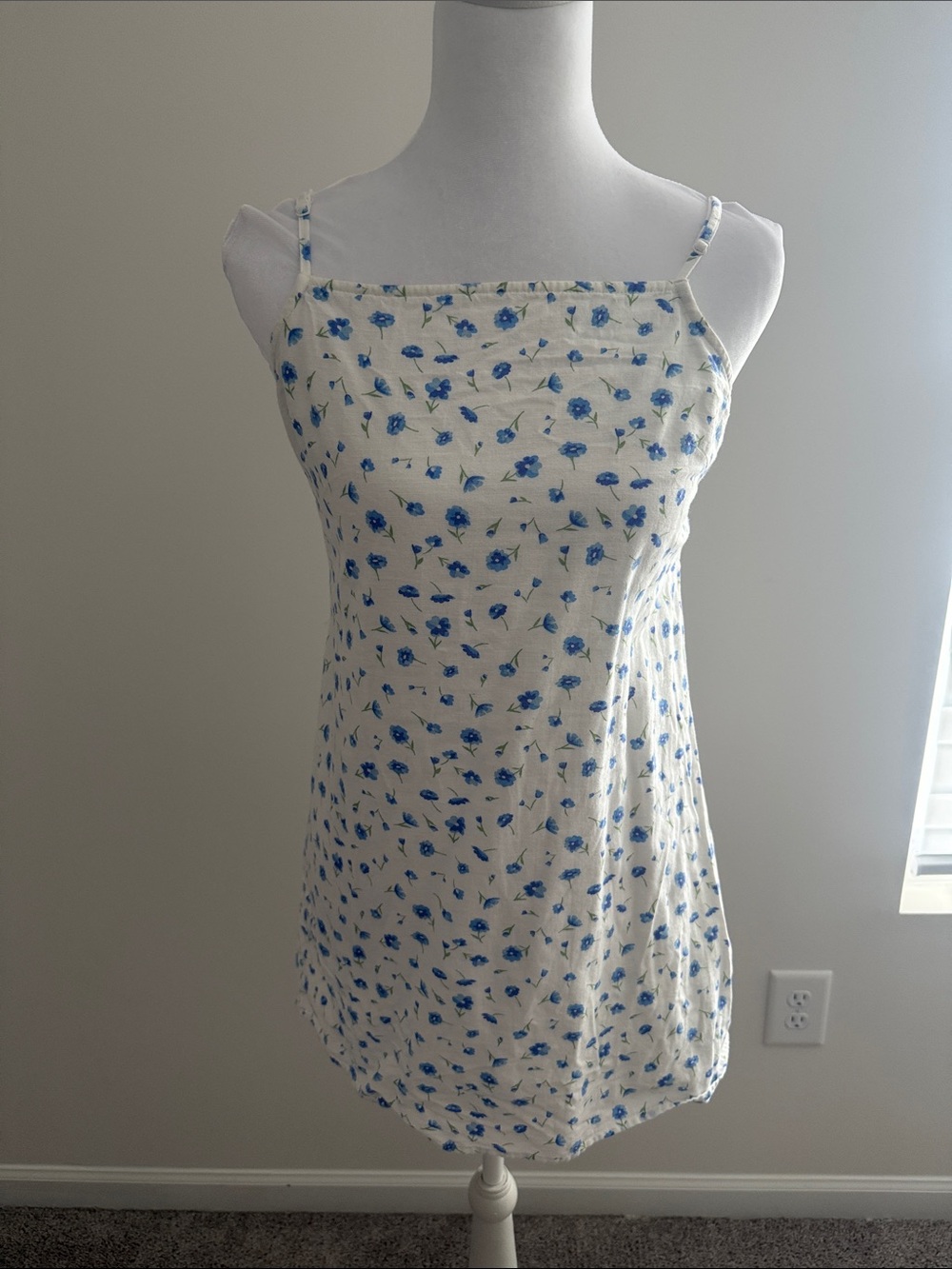 American Eagle Outfitters White Dress with Blue Floral Print